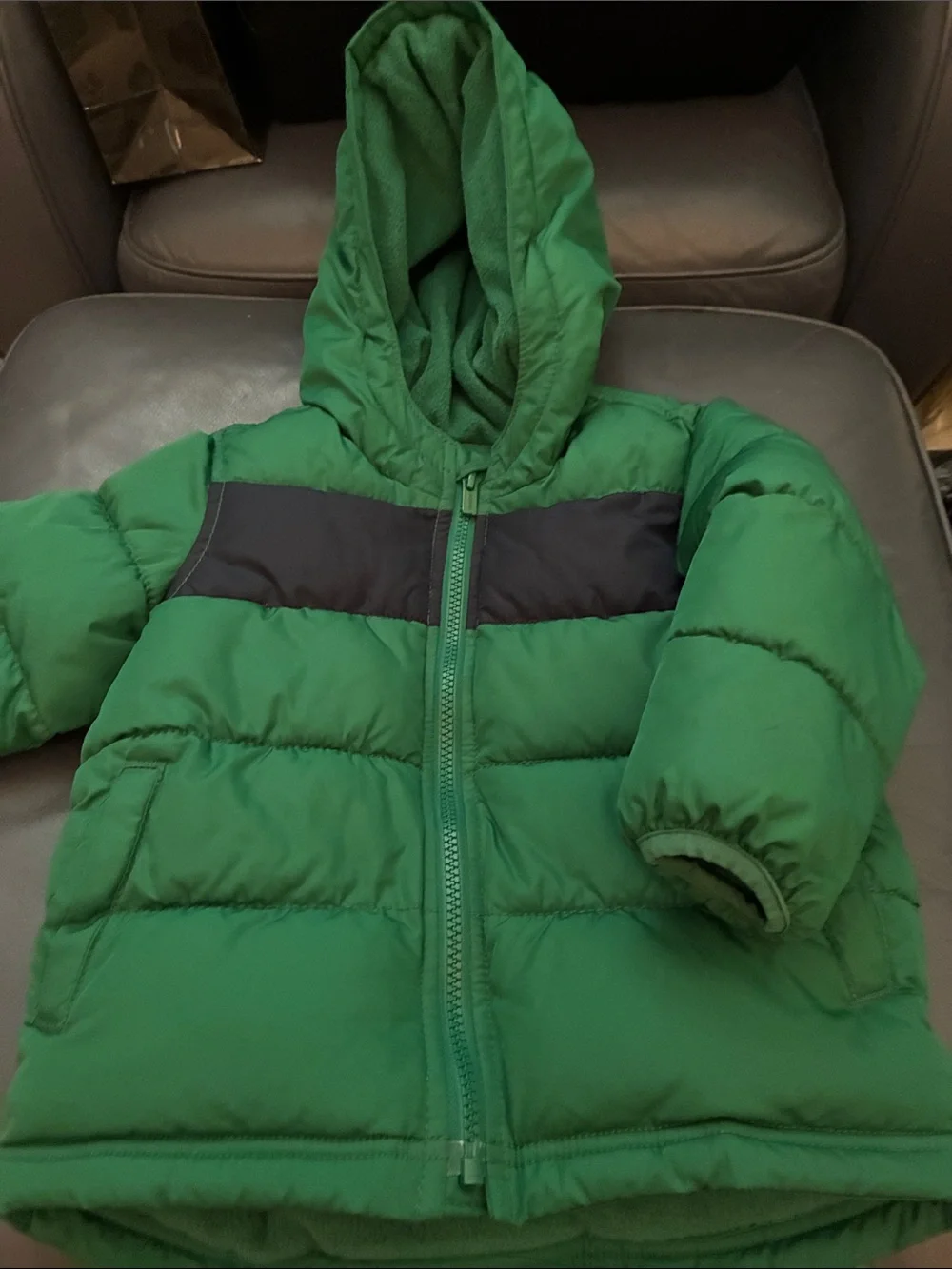 Old Navy Emerald Green Toddlers Puffer Jacket with Hood